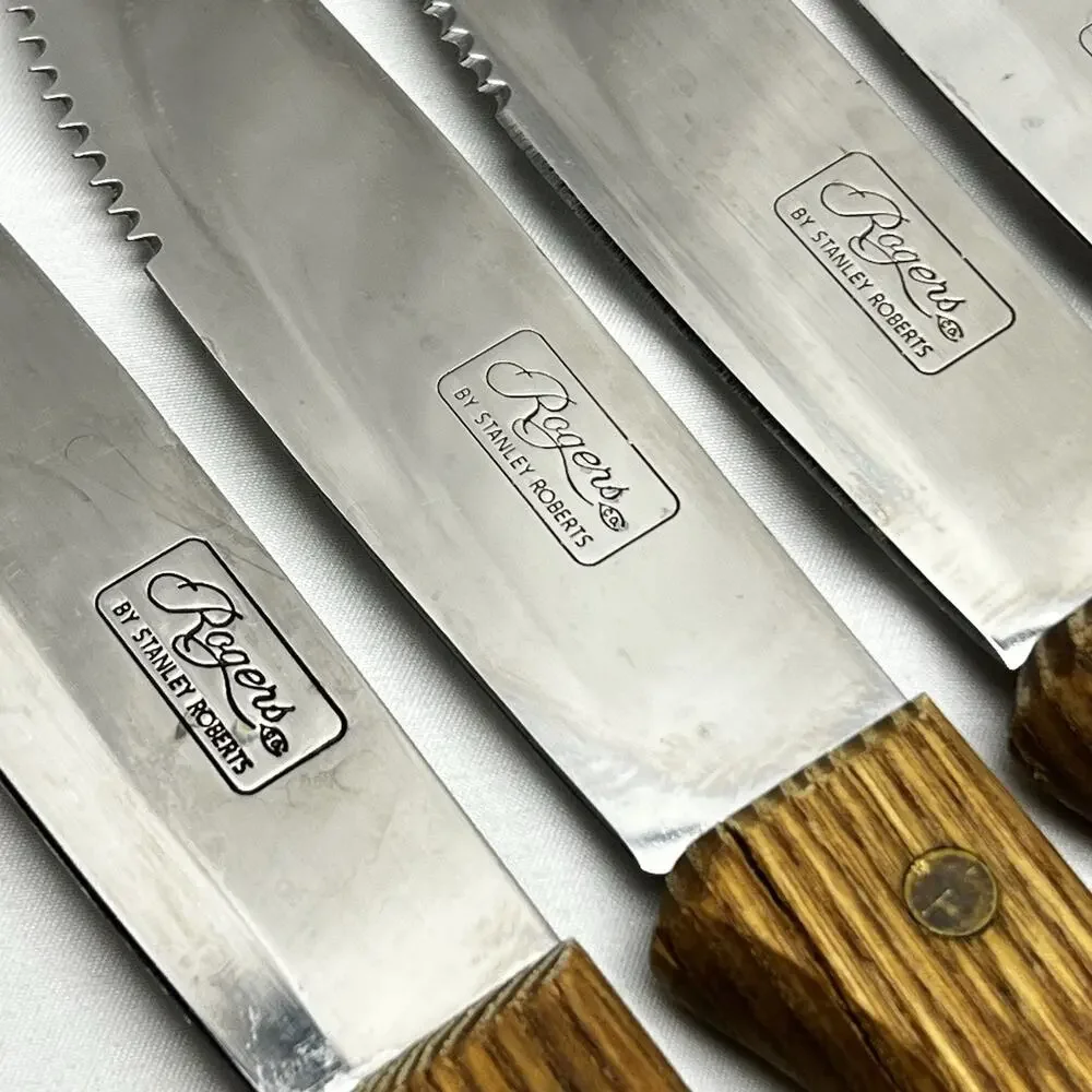 Rogers By Robert Stanley Stainless Vintage Wood Handle Steak Knives Set of 8